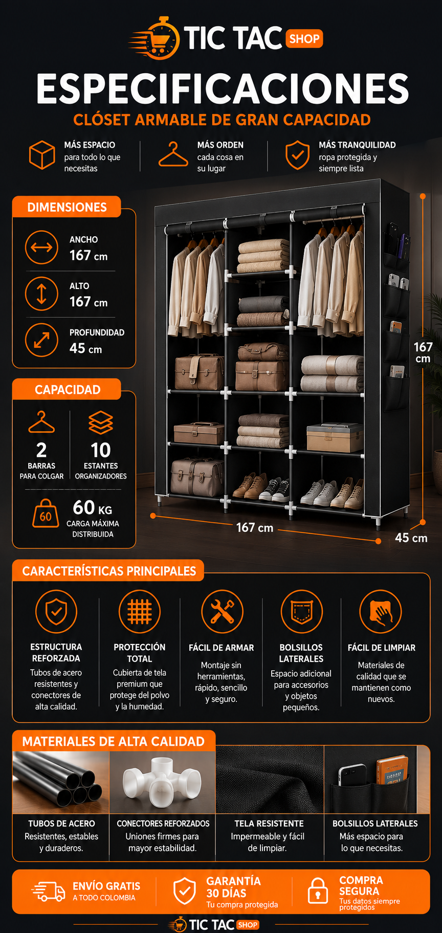 ORGANIZADOR DE ROPA ARMABLE/CLOSET